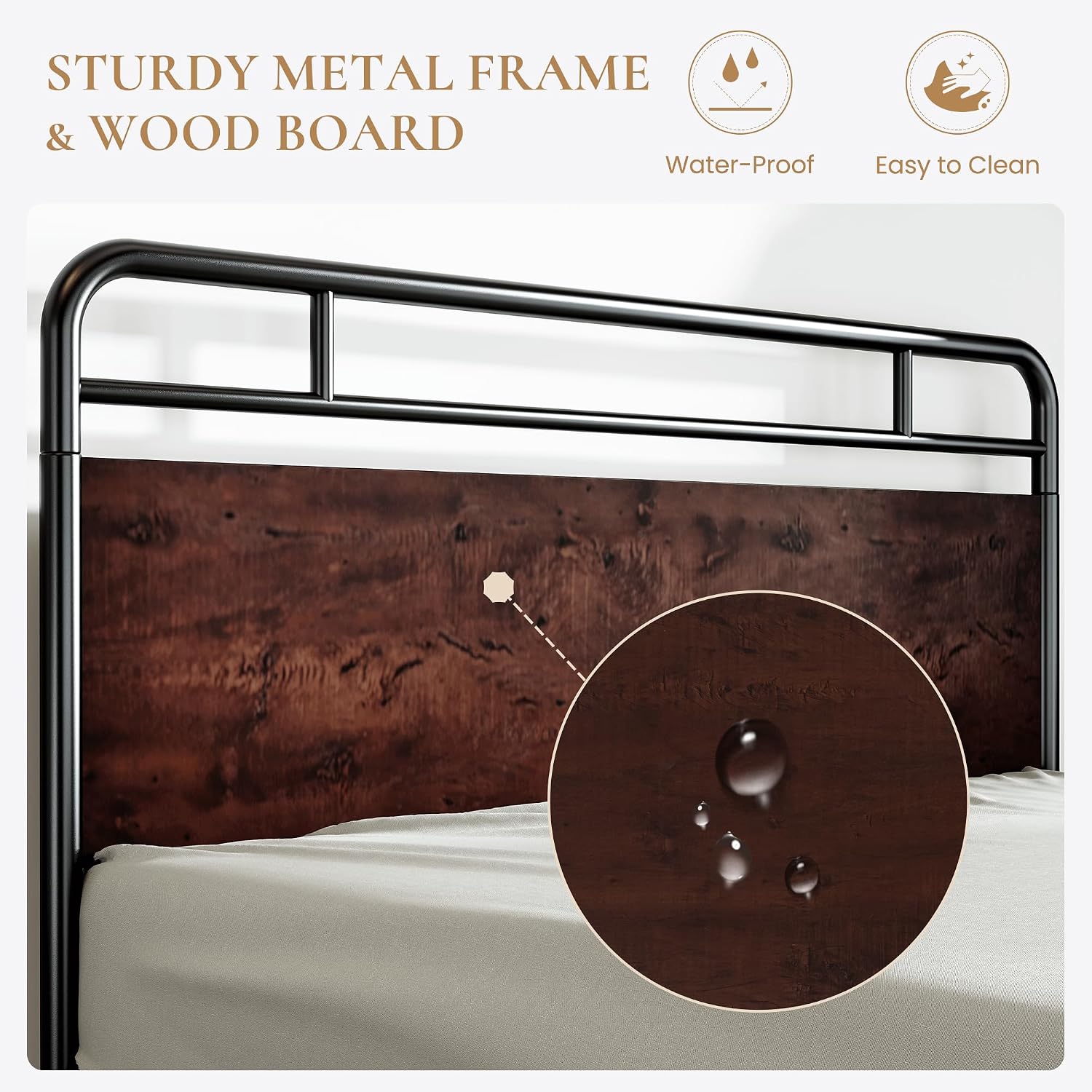 SHA CERLIN Full Size Bed Frame with Wooden Headboard and Footboard, Rounded Corner Metal Structure, Heavy Duty Slats with Under-Bed Storage, No Box Spring Needed, Mahogany