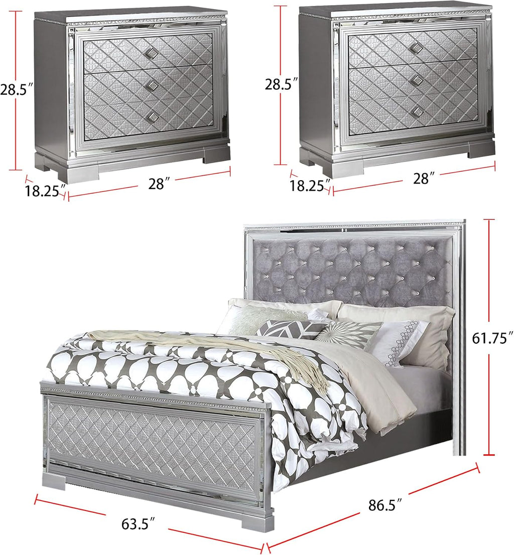 simple relax 5 Piece Queen Size Bedroom Set, Silver