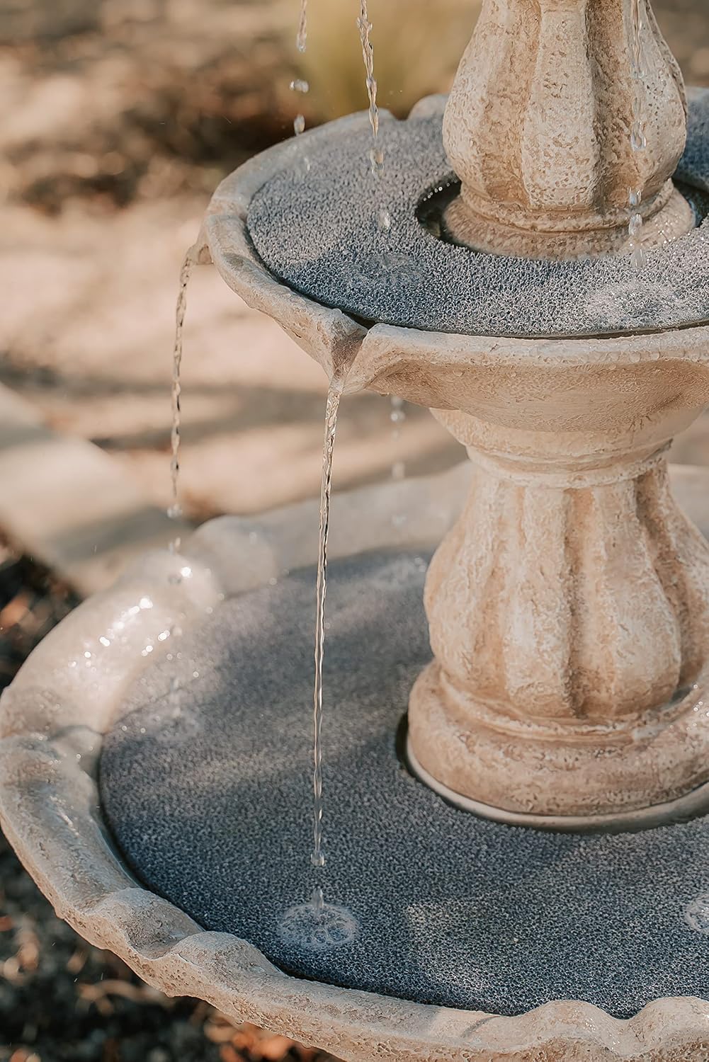 XBrand 51' 3-Tier Outdoor Freestanding Waterfall Fountain with Pump and Pineapple Finial, Beige