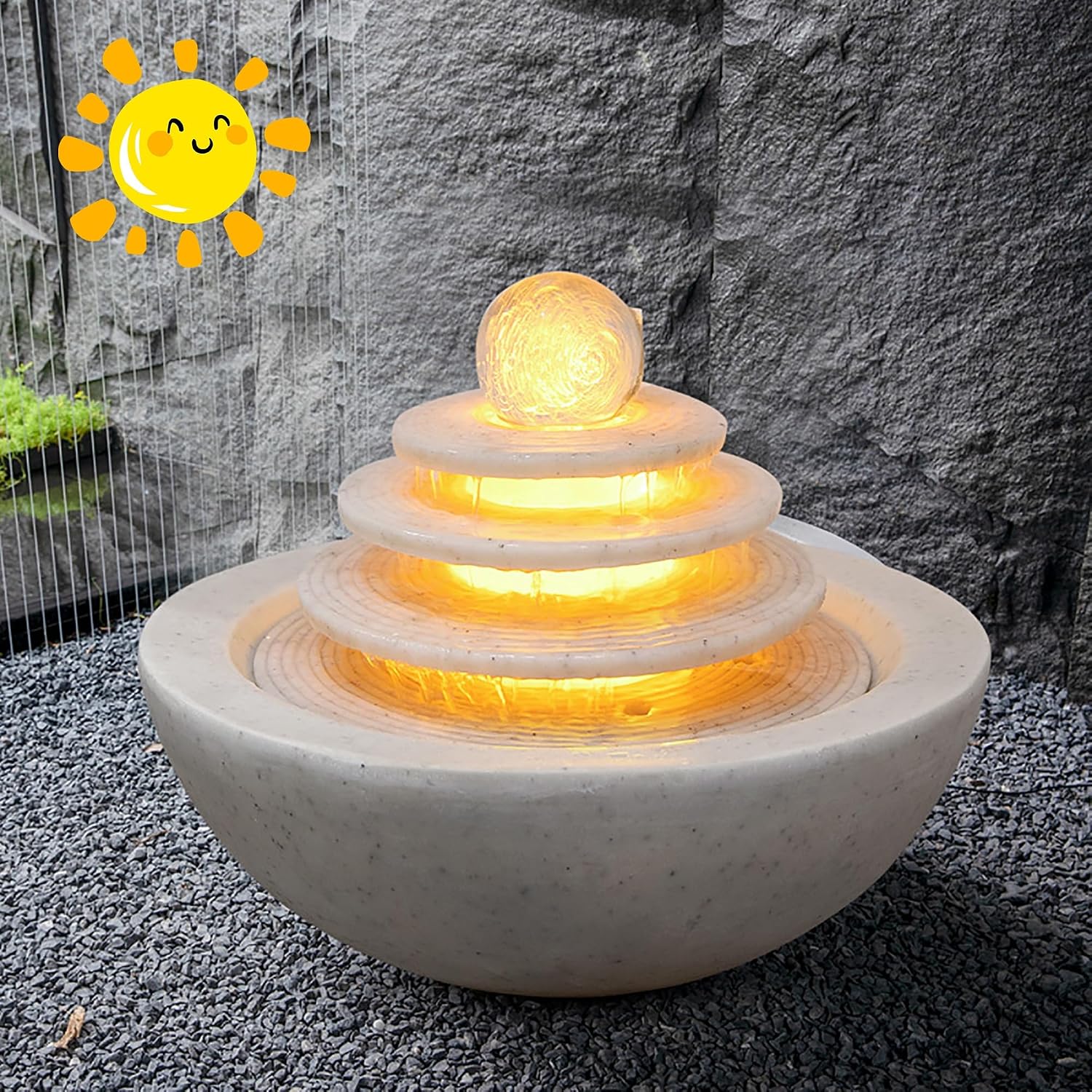 Water Fountain Indoor, Indoor Water Fountains Tabletop w/LED, Desktop Waterfall Fountain w/Water Pump, Lucky Ball Water Ornaments, Modern Light Luxury Living Room Rockery Fountain Landscape(White)