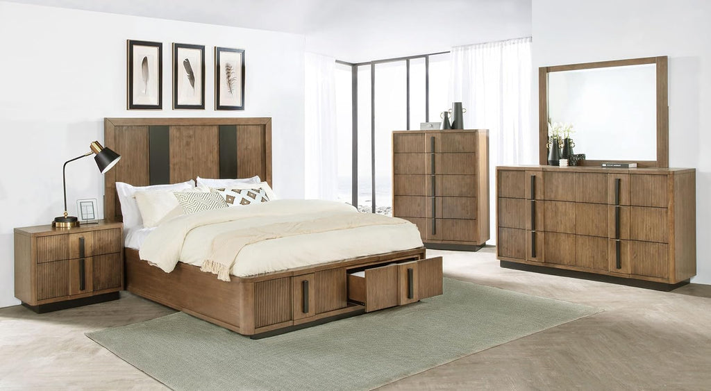 Coaster Home Furnishings Terrace Transitional 5-Piece Bedroom Set Queen Size Storage Panel Bed Frame 58-inch Headboard Ash Brown 224900Q-S5