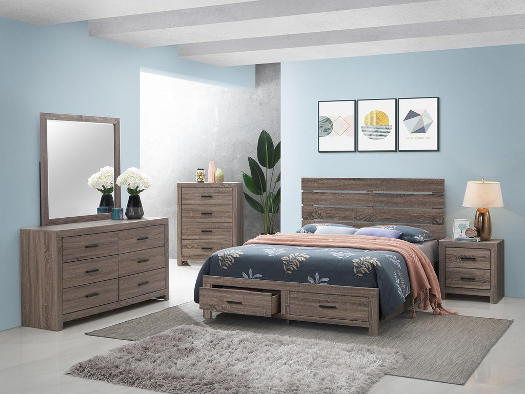 Coaster Home Furnishings Brantford Farmhouse 5-Piece Bedroom Set Queen Size Storage Panel Bed Frame 49-inch Headboard Barrel Oak 207040Q-S5