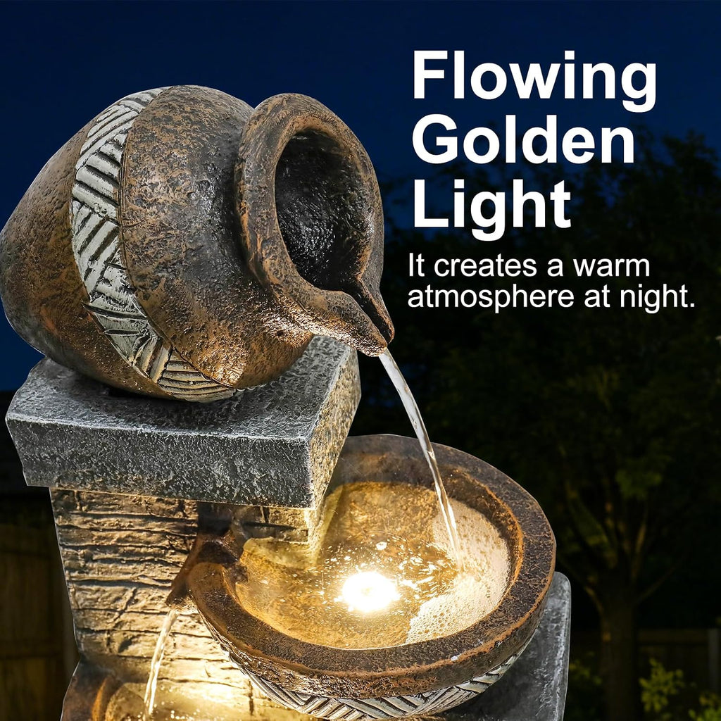 Naturefalls 42.5' Tall Outdoor Water Fountain and Waterfalls - Large Garden Fountain with LED Lights, 5-Tier Cascading, Indoor and Outdoor Fountains for Garden, Patio, Deck, Porch, Backyard and Home