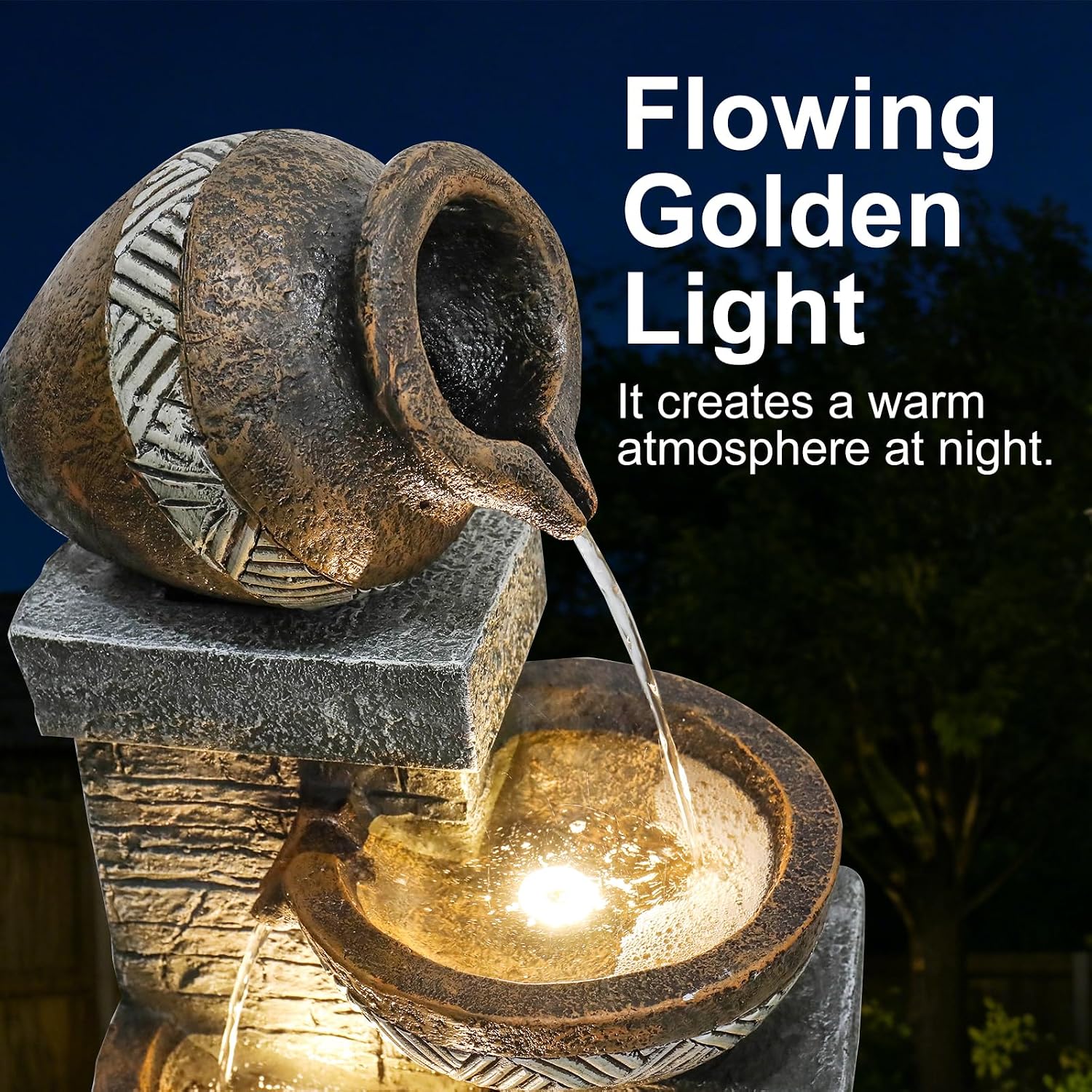 Naturefalls 42.5' Tall Outdoor Water Fountain and Waterfalls - Large Garden Fountain with LED Lights, 5-Tier Cascading, Indoor and Outdoor Fountains for Garden, Patio, Deck, Porch, Backyard and Home