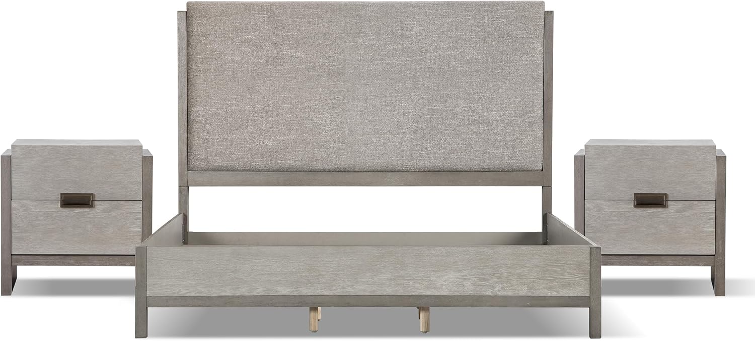 Furniture of America Burnett Solid Wood 3-Piece Bedroom Set, Queen-Size Bed with Padded Headboard and Felt-Lined Top Drawer Nightstand, Box Spring Required, Gray