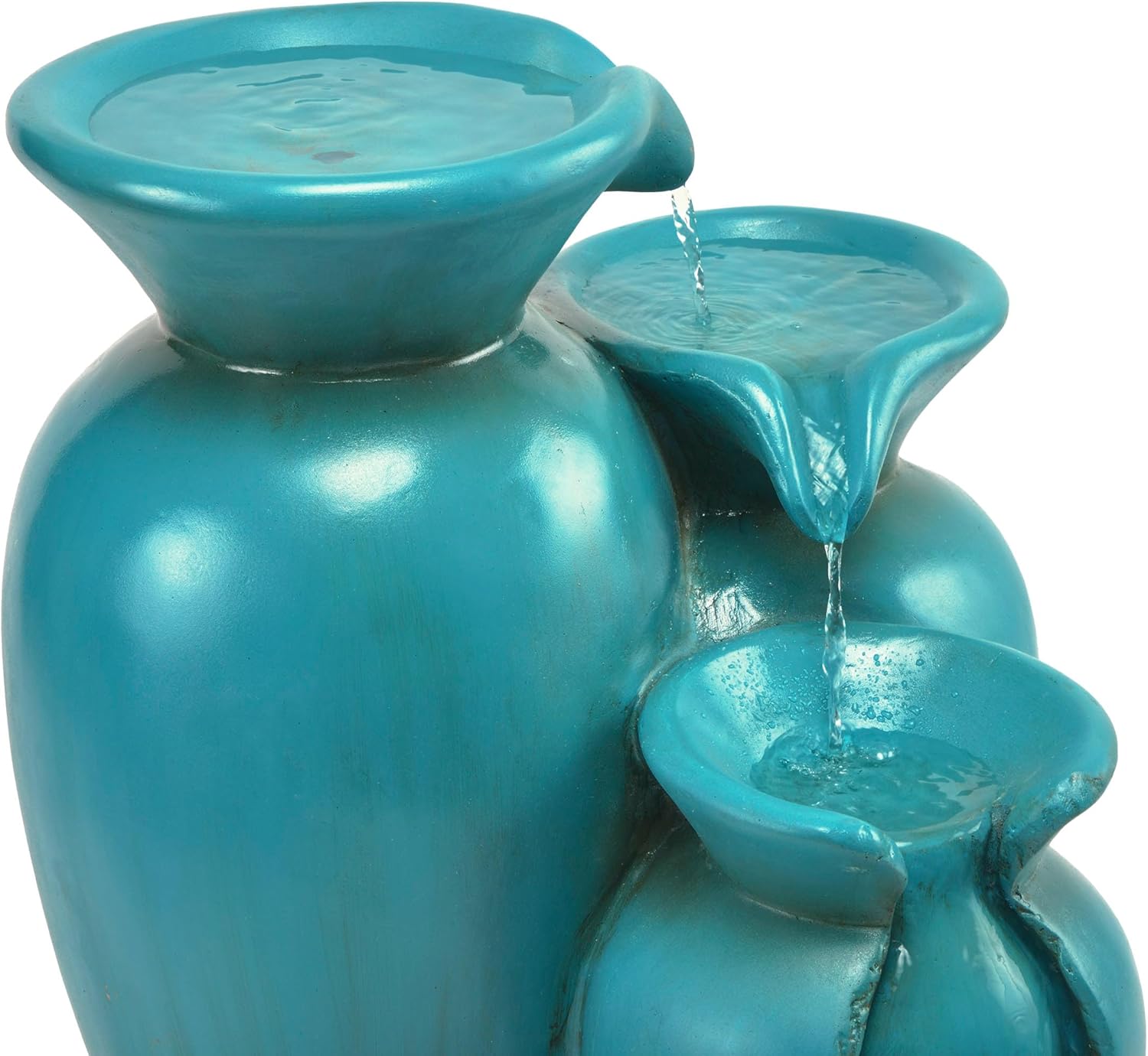 Alpine Corporation DIG246TUR 21' Outdoor 3-Tiered Pots Water Fountain – Cascading Ceramic Water Feature with Built-In Pump for Gardens, Patios, Yards, and Outdoor Décor, Turquoise