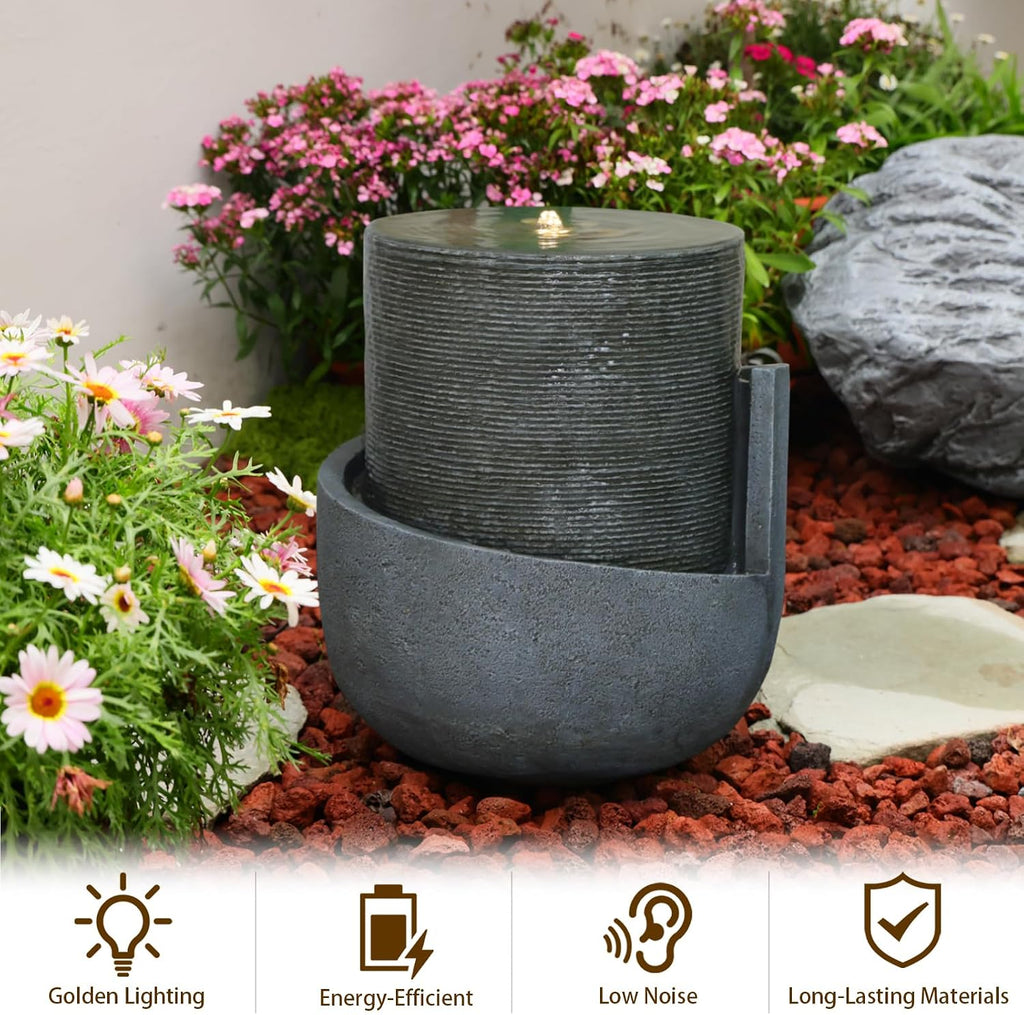 Sunlinua 18H Modern Outdoor Water Fountain with Led Lights Tiered Cascading Waterfall Feature with Quiet Pump Floor Water Fountain for Patio Garden Backyard Decking Home and Indoor Décor Brown Gray
