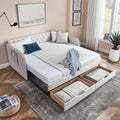 Antetek 80.5' Daybed with Drawer, Modern Button Tufted Linen Day Bed with Trundle Bed Twin to King, Upholstered Daybed Frame w/Storage Pocket for Bedroom, Living Room, No Box Spring Needed, Beige