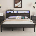 LOEWAY King Size Platform Bed with 2-Tier Storage Headboard, Metal Bed Frame with Charging Station & LED Light, Heavy Duty Metal Slats, No Box Spring Need, Noise Free, Grey