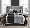 Stratford Park Elegant Black and Silver Comforter Set Queen Size, 7 Pieces Bedding & Collection, Jacquard All Season Comforter & Pillows, Ultra-Soft Microfiber
