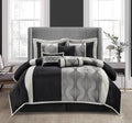 Stratford Park Elegant Black and Silver Comforter Set California King Size, Striped, 7 Pieces Bedding & Collection, Jacquard All Season Comforter & Pillows, Ultra-Soft Microfiber