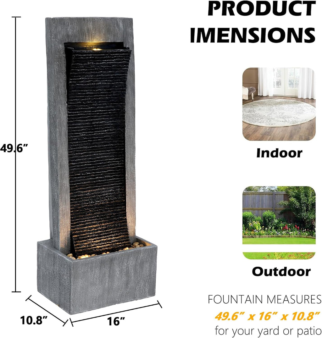 TITIMO 49.6''H Cascading Rock Water Fountain Outdoor Garden Waterfall with Lights, Fountain Indoor Decor for Garden, Patio, Backyard, Deck, Porch and Home Art Decor
