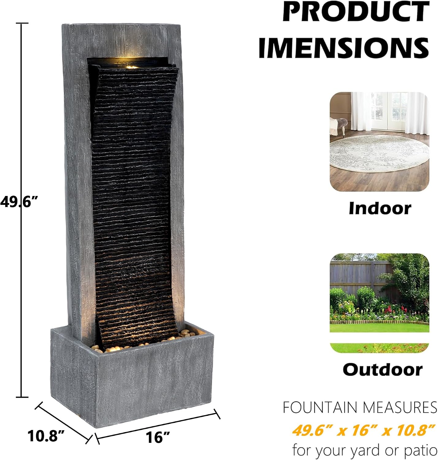 TITIMO 49.6''H Cascading Rock Water Fountain Outdoor Garden Waterfall with Lights, Fountain Indoor Decor for Garden, Patio, Backyard, Deck, Porch and Home Art Decor