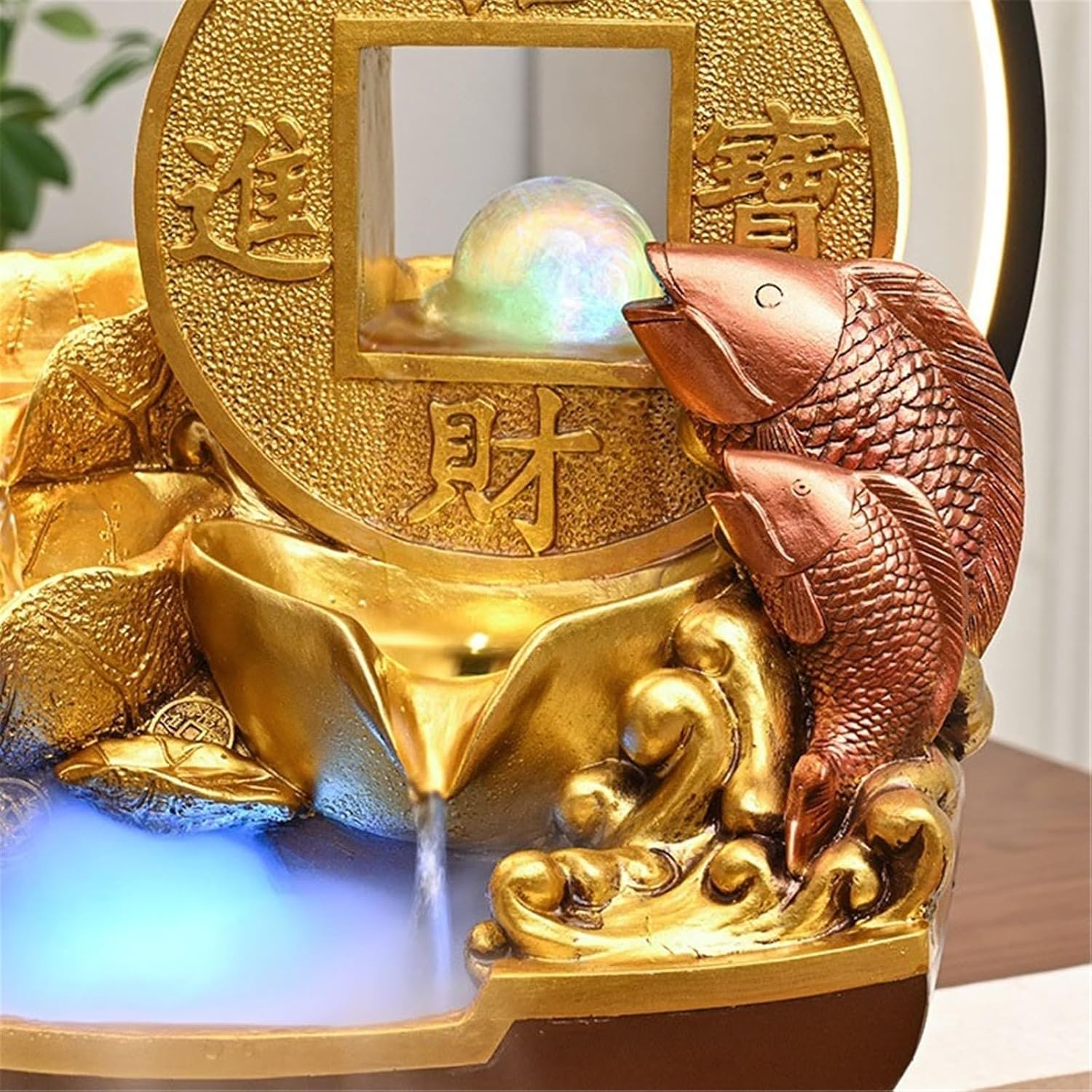 Tabletop Fountain Waterfall Light Luxury Water Ornaments Circulating Waterscape with Feng Shui Wheel Meditation Fountain(Large)