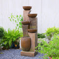 5-Tier Rustic Jar Water Fountain Outdoor with LED Lights, 51.6' Tall Cascading Resin Waterfall Feature for Garden Patio Backyard Yard Décor, Tiered Water Fountain
