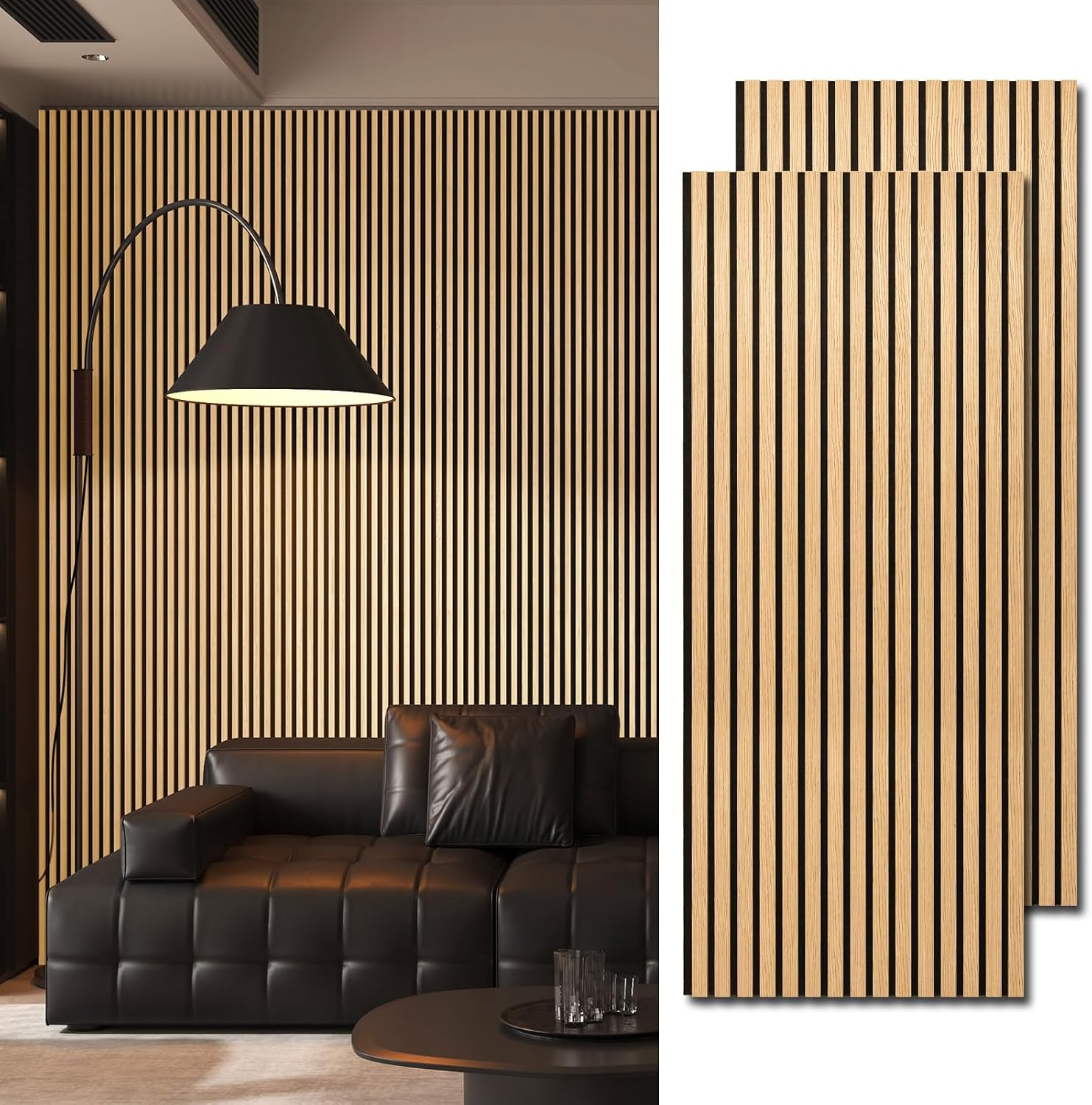 Art3d 2-Pack 94.5' x 24' Acoustic Wood Panels for Wall, 31 sq.ft Soundproof Wood Slat Panels, 3D Fluted Sound Absorbing Paneling for Interior Wall Decor, Living Room, Bedroom - Red Oak