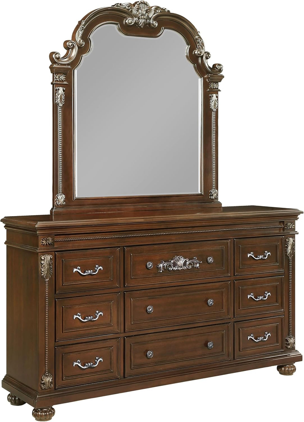 First of a Kind Isabella Traditional 5 Piece King Bedroom Set with Upholstered Tufted Headboard Elegant European Inspired Design Coordinated Furniture Collection