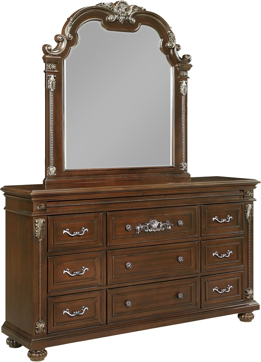 First of a Kind Isabella Traditional 5 Piece King Bedroom Set with Upholstered Tufted Headboard Elegant European Inspired Design Coordinated Furniture Collection
