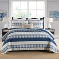 Homzard 100% Cotton Qult Set, California King 118'' x 106'' Oversized Bedspread Set with 2 Pillow Shams, Blue White Tan Bedding Comforter Set, Plaid Striped Coverlet Sets Reversible Bed Set | Oeko-Tex Certified