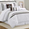 LANCO MODERN LIFESTYLE 7 Piece Comforter Set, Coffee White, Queen Size, Boho Style Geometric Microfiber Embroidery, Bed in a Bag with Bedskirt, Pillow Shams and Decor Pillows