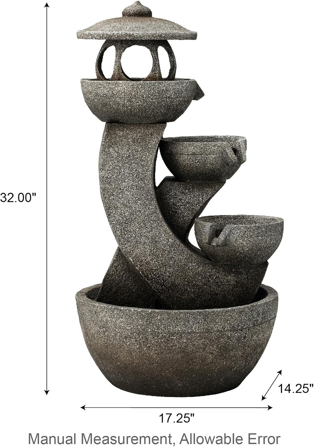 Glitzhome Pagoda Outdoor Water Fountain with LED Light, 4-Tier Oversized Cascading Stacked Stone Waterfall Fountains, Natural Stone Look Outdoor Fountain for Garden Patio Porch, 32'H