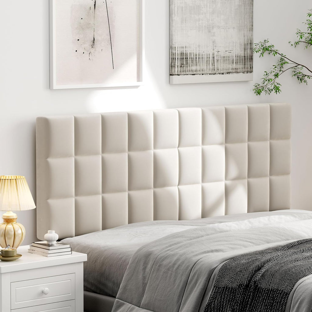 Andeworld Velvet Upholstered Tufted King Size Headboard,Wood Head Board with Metal Legs, Adjustable Height from 42' to 56', Bed Headboard in Modern Design,Backboard for Bed, Beige