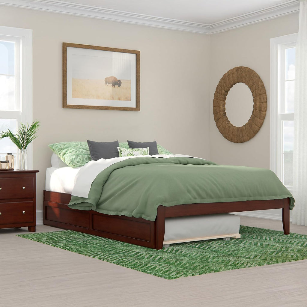 AFI Colorado Queen Size Platform Bed with Twin XL Trundle and Charging Station in Walnut