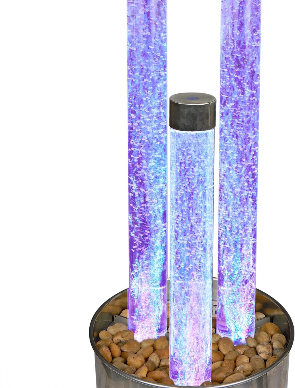 Alpine Corporation 54' Tall 3 Tier Indoor and Outdoor Water Acrylic Bubble Fountain for Home, Office, and Patio Decor, with Remote and 16 Color LED Lights, Silver Base