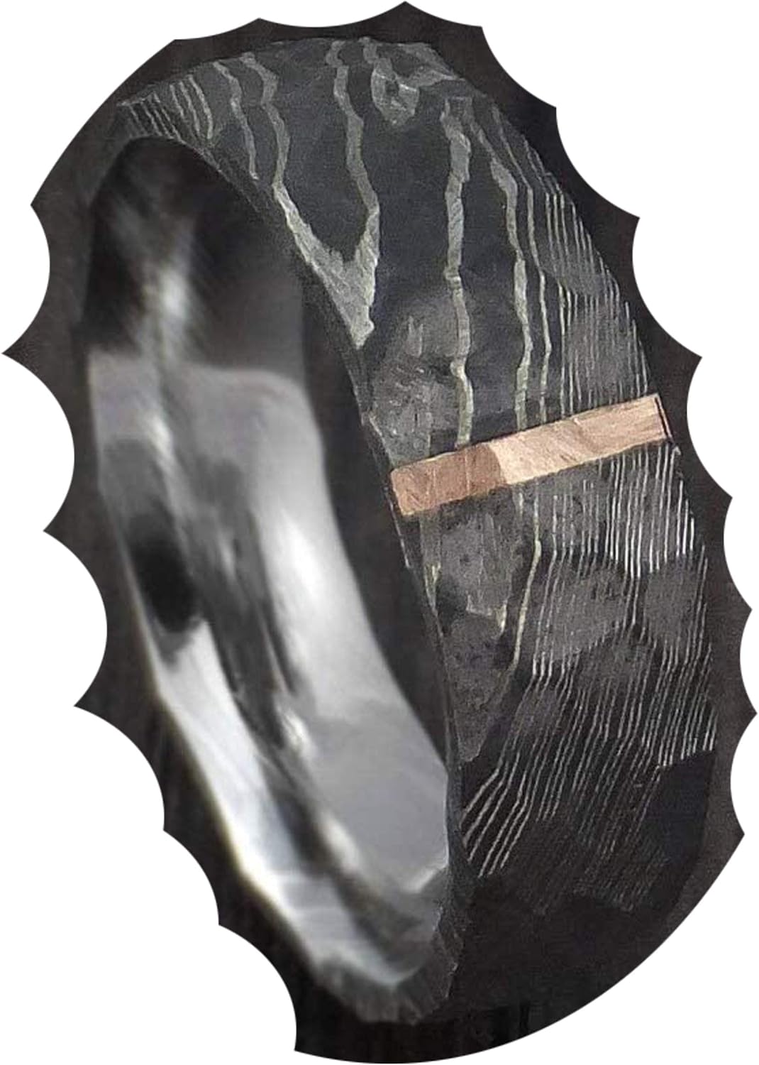 Damascus KE-207-AT Steel Ring Custom and Handmade Ring Hammer Finish Vertical Copper Inlay Steel Fathers Day Ring Wedding Band Rings (Color Might be Slightly Different)