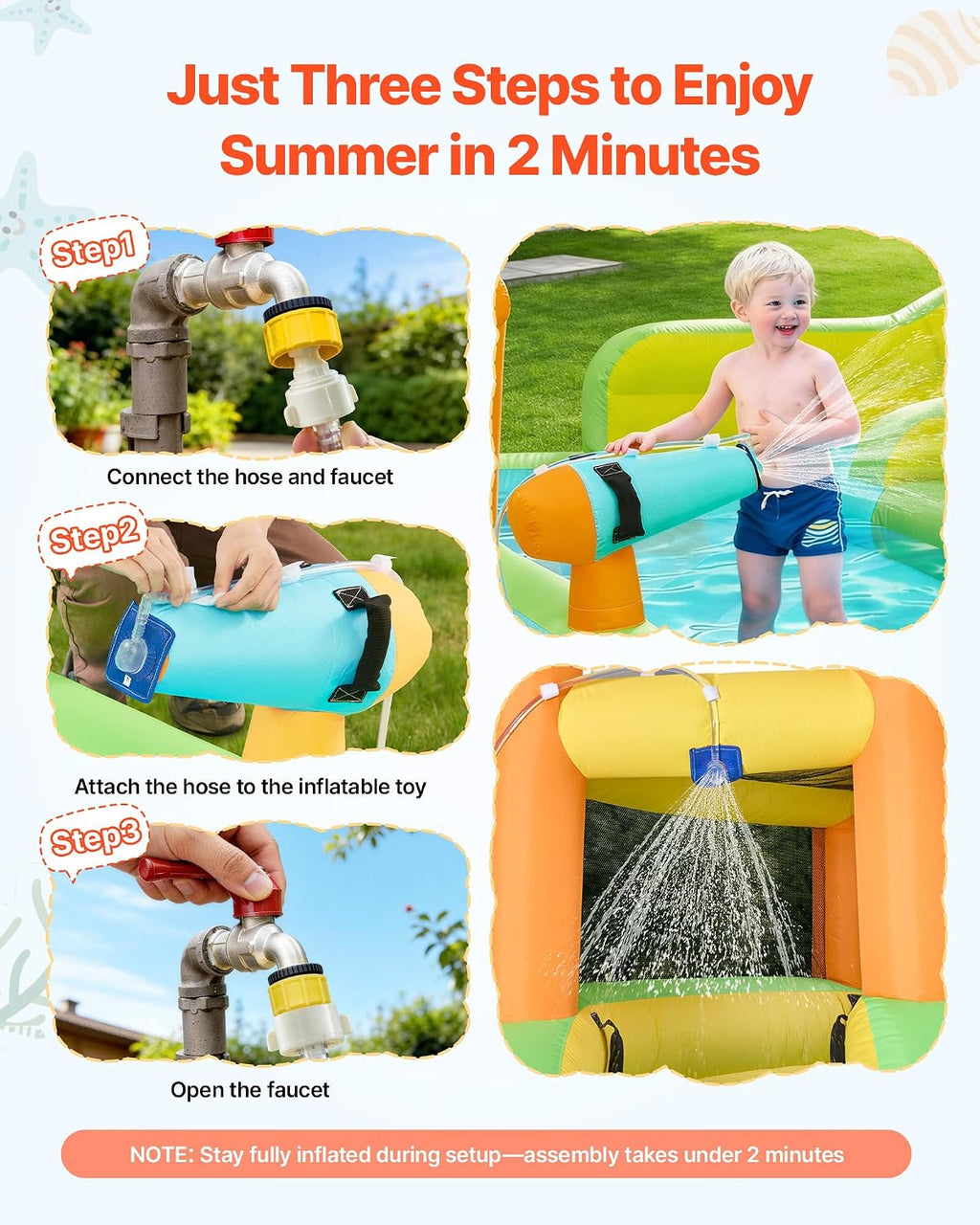 VEVOR Inflatable Water Slide Bounce House with Blower, Compact 5-in-1 Kids Bouncy Castle with Slide, Splash Pool, Climbing Wall, Basketball Hoop & Bounce Area for Kids