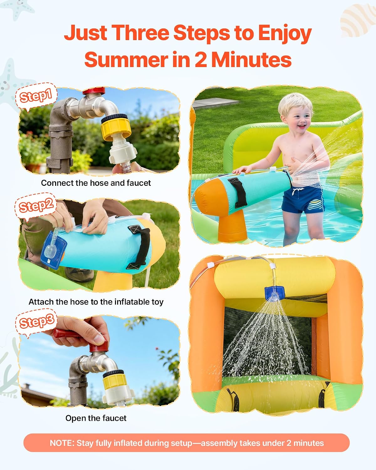 VEVOR Inflatable Water Slide Bounce House with Blower, Compact 5-in-1 Kids Bouncy Castle with Slide, Splash Pool, Climbing Wall, Basketball Hoop & Bounce Area for Kids