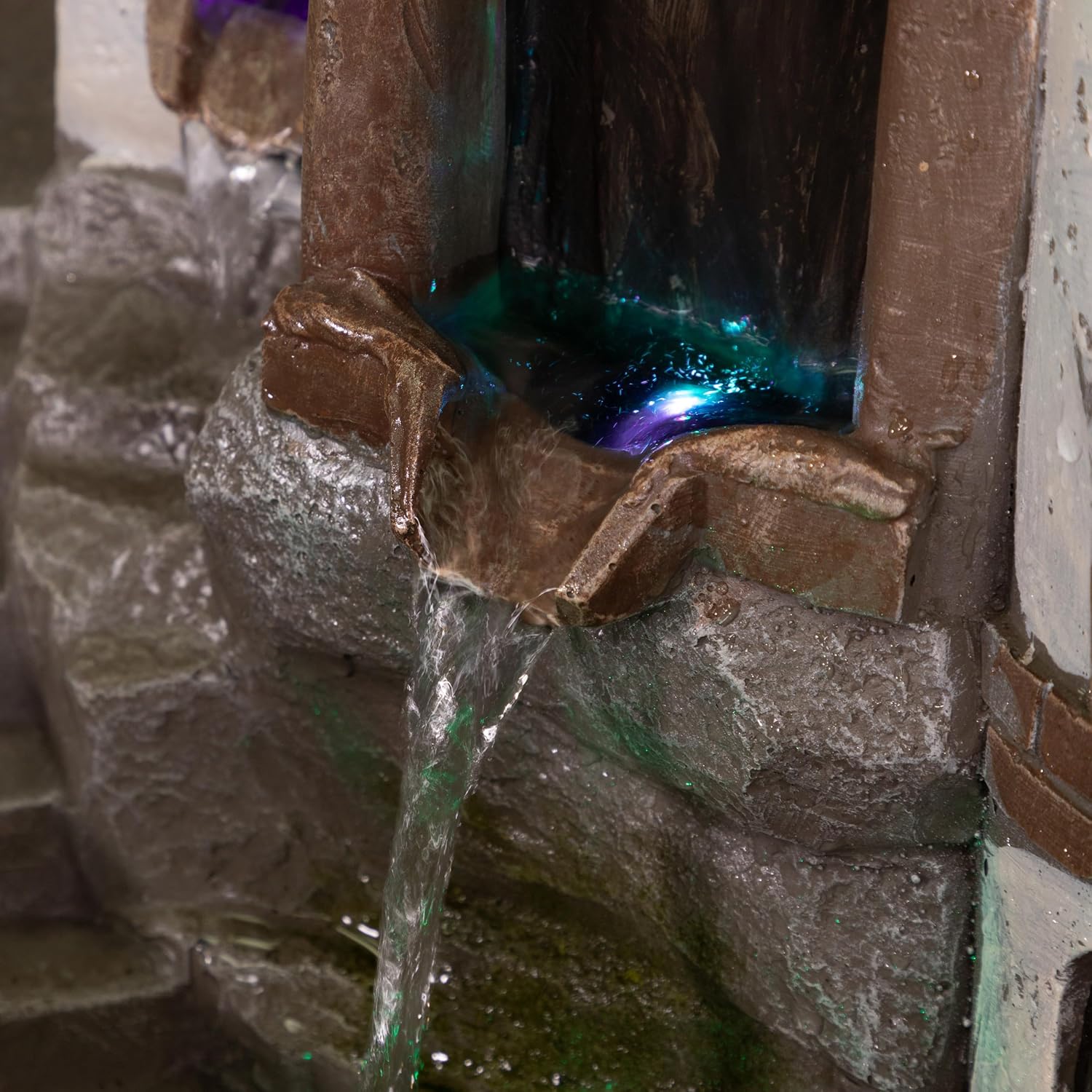 Alpine Corporation USA1368 Outdoor Floor Tiered Fairy Castle Water Fountain with Color Changing LED Lights, 35', Brown