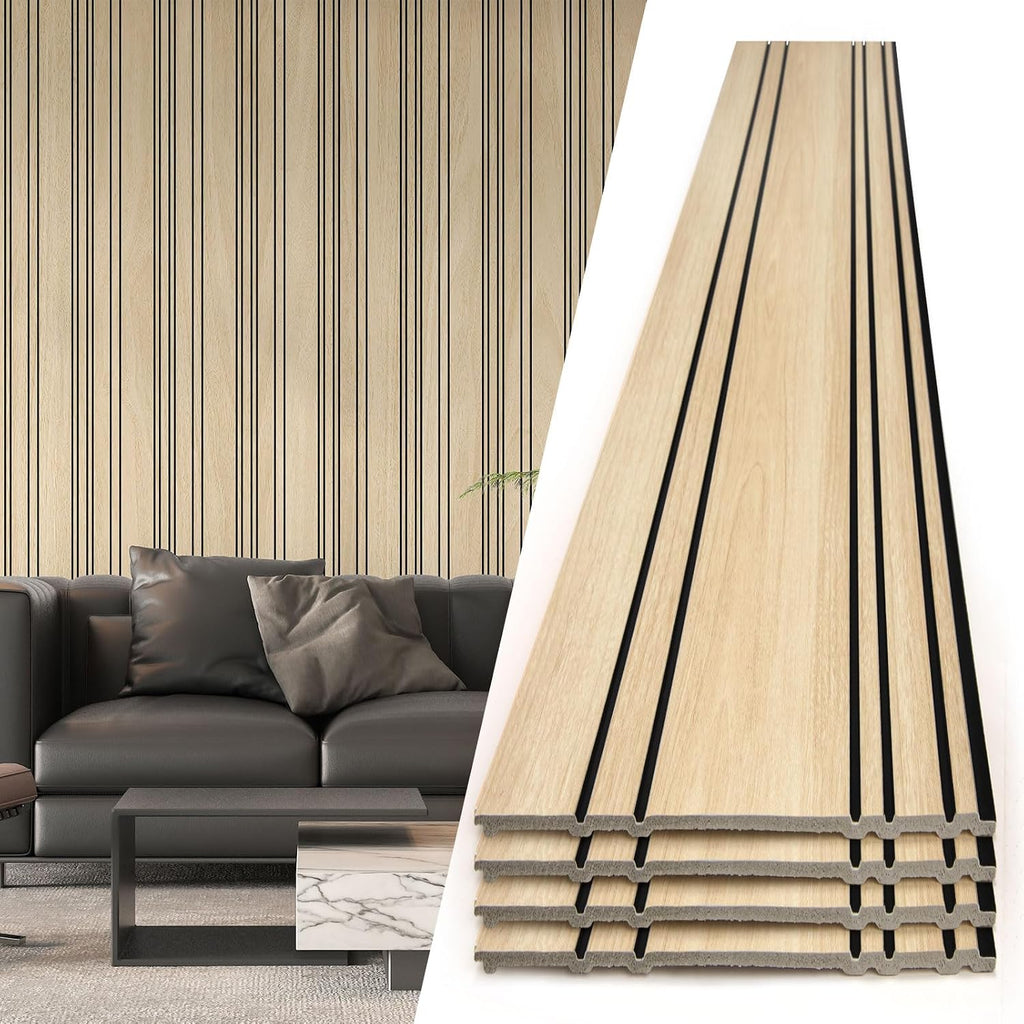 Art3d 4-Pack Glue-On Wall Panels, Wood Grain Texture Interior Wall Decor, 104'x12' Recycled Polystyrene Wainscoting Panels, Low Emission for Living Room Bedroom,Natural Oak