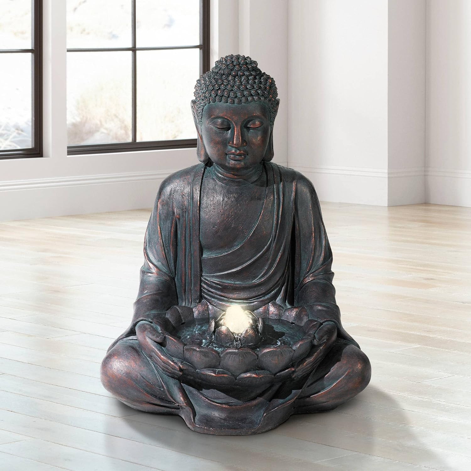 Meditating Buddha 24' High Large Zen Asian Indoor Outdoor Decor Resin Floor Fountain with Light LED Standing Bubbler Water Feature for Outside Garden Patio Yard Backyard Porch Deck - John Timberland