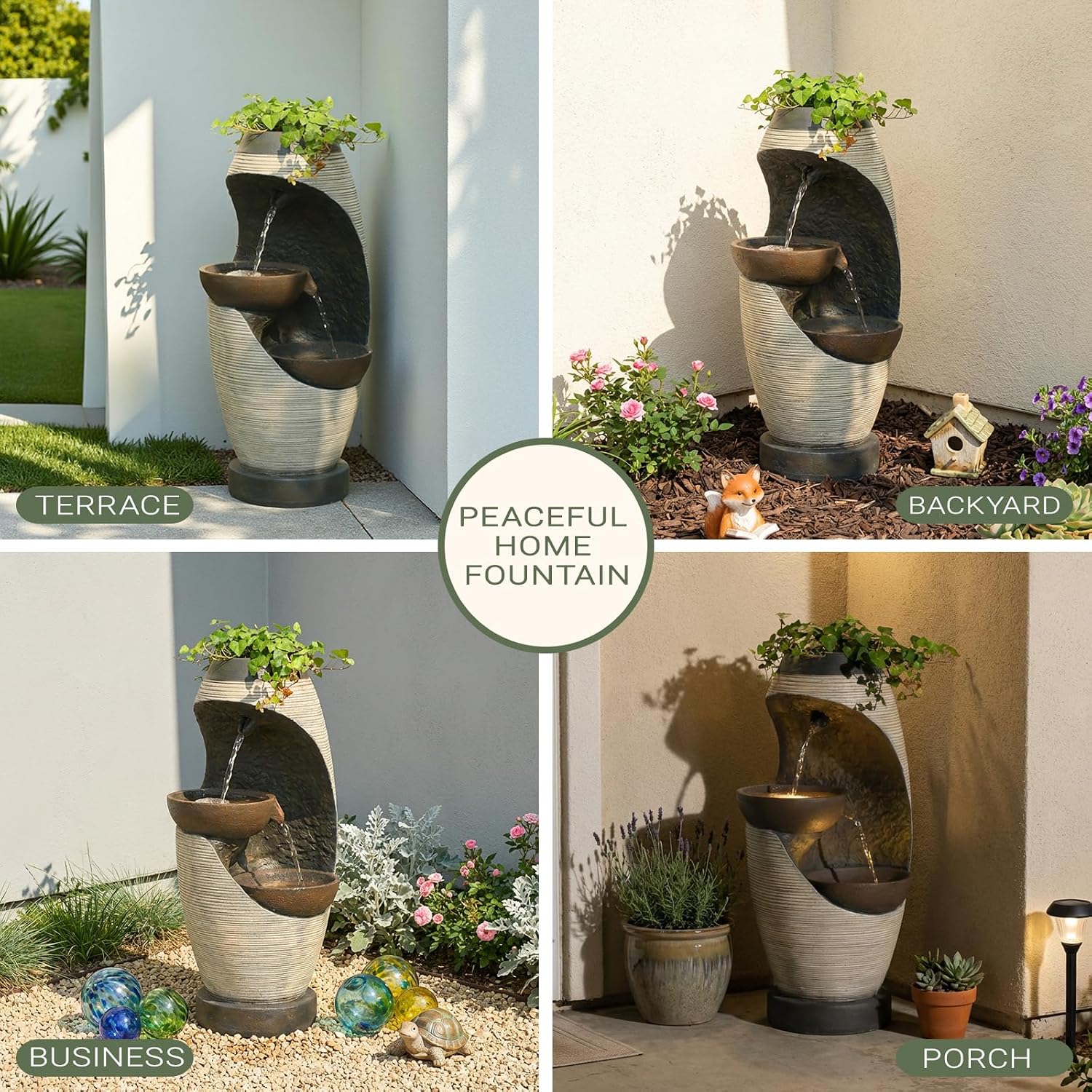 Bumilgar 2-Tier Bowl Water Fountain with LED Lights, 27.95' Tall Freestanding Outdoor & Indoor Garden Waterfall Fountain for Yard, Patio, Backyard, Floor Standing Home Decor