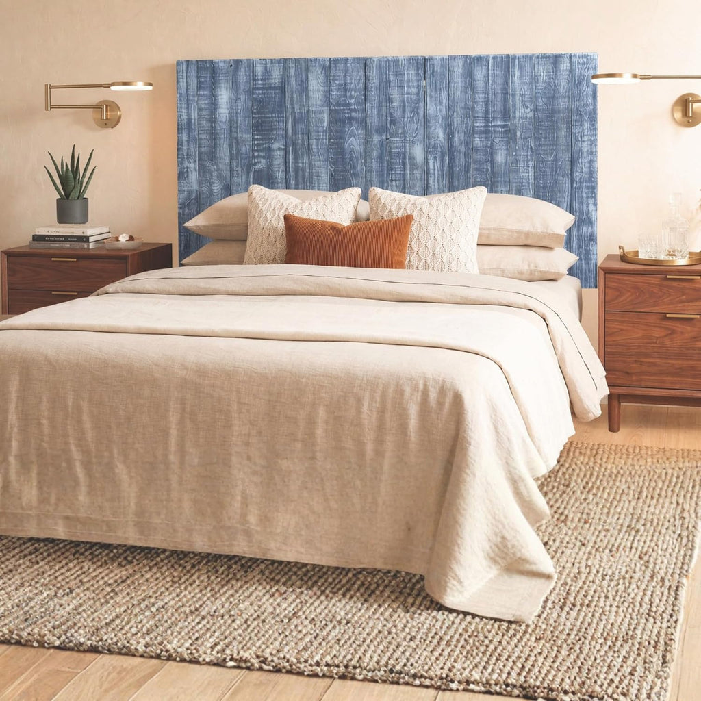 Barn Walls Queen Wood Headboard - Blue Stonewash Farmhouse Design - Wall Mounted Floating Headboard for Queen Bed - Handcrafted Solid Wood - Easy No-Drill Installation