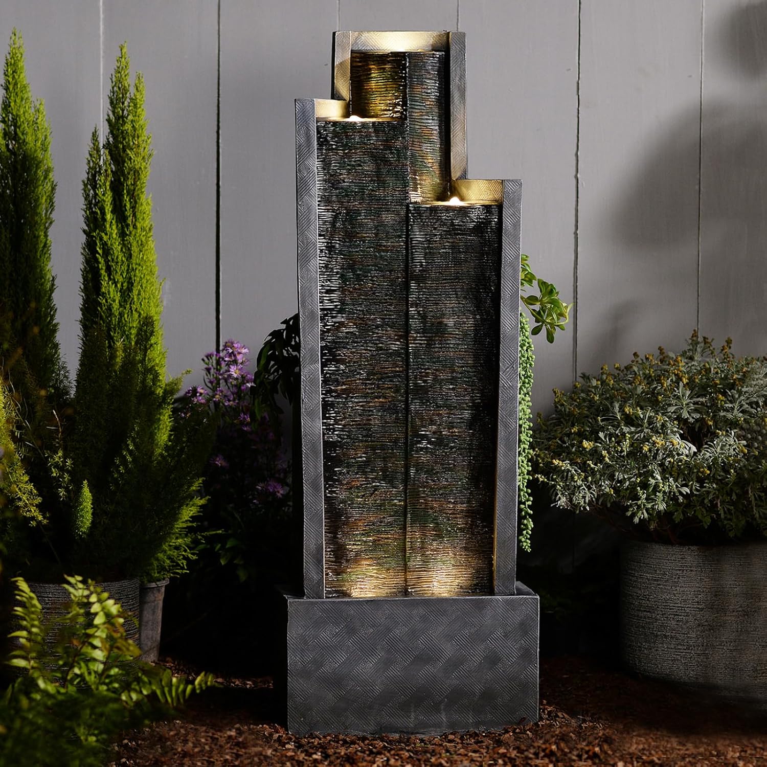49.6' H Modern Water Outdoor Fountain,Garden Cascading Indoor Resin Water Fountains Tall Floor - Standing Fountain with LED Light for Patio, Yard, Deck and Home Decor