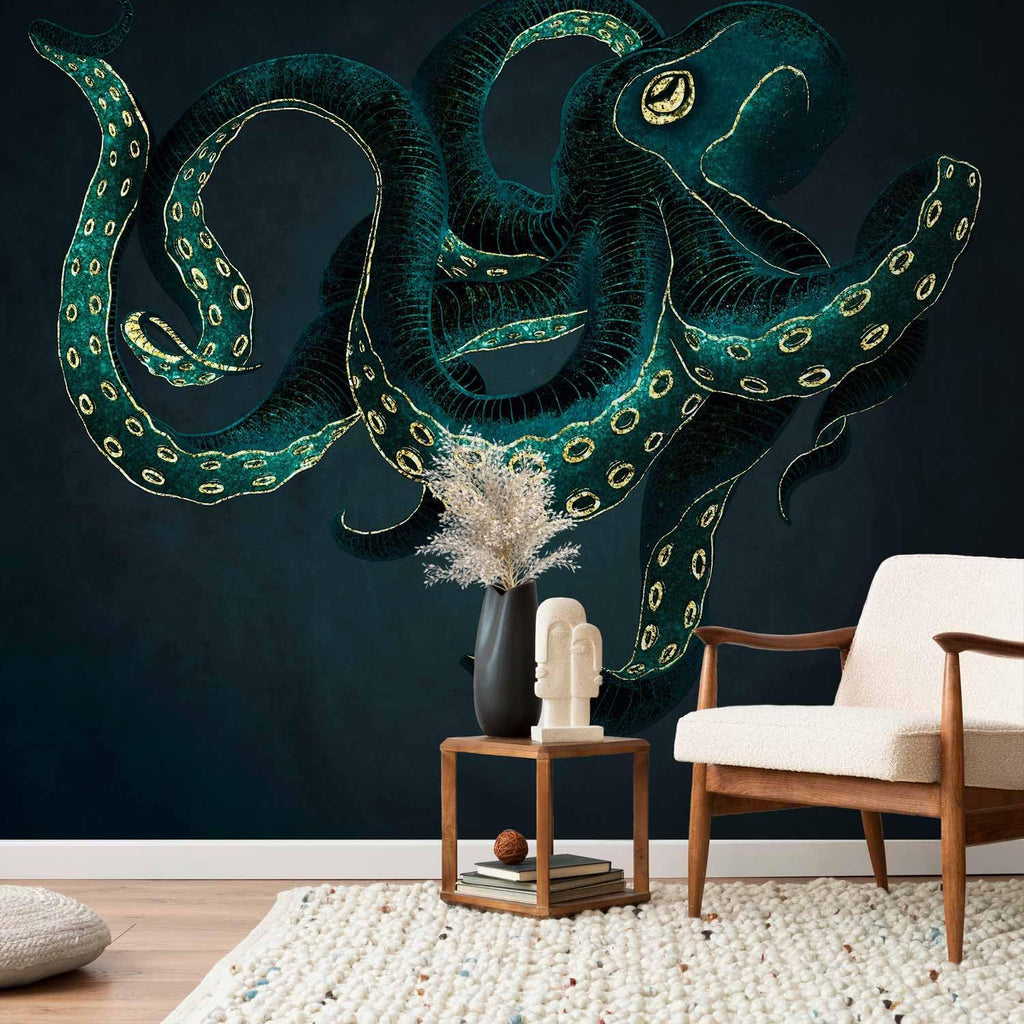 artgeist Premium Wall Mural Ocean 138x101 in - XXL Non-Woven Wallpaper Fleece Wall Decor Photo Print Picture Image Design Underwater Abstract Octopus g-C-10024-a-a