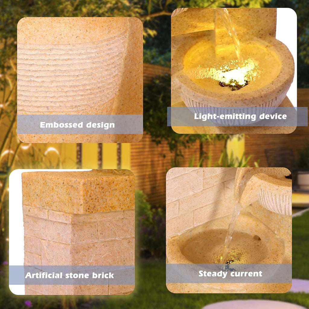 Grepatio 4-Tiers Indoor/Outdoor Garden Water Fountain, 32'H Cascading Water Feature Waterfalls Fountain with LED Lights, Outdoor Floor Standing Water Fountains for Garden, Yard, Patio, Decor (Yellow)