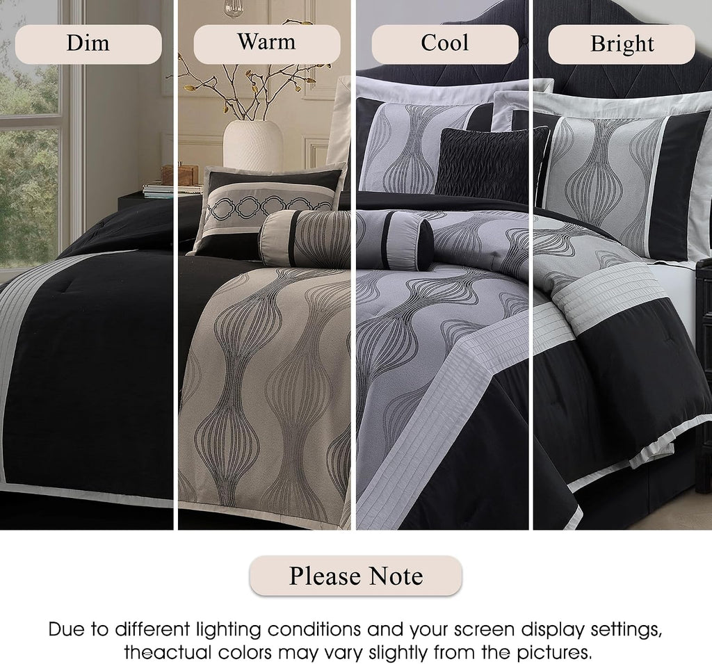 Stratford Park Elegant Black and Silver Comforter Set California King Size, Striped, 7 Pieces Bedding & Collection, Jacquard All Season Comforter & Pillows, Ultra-Soft Microfiber