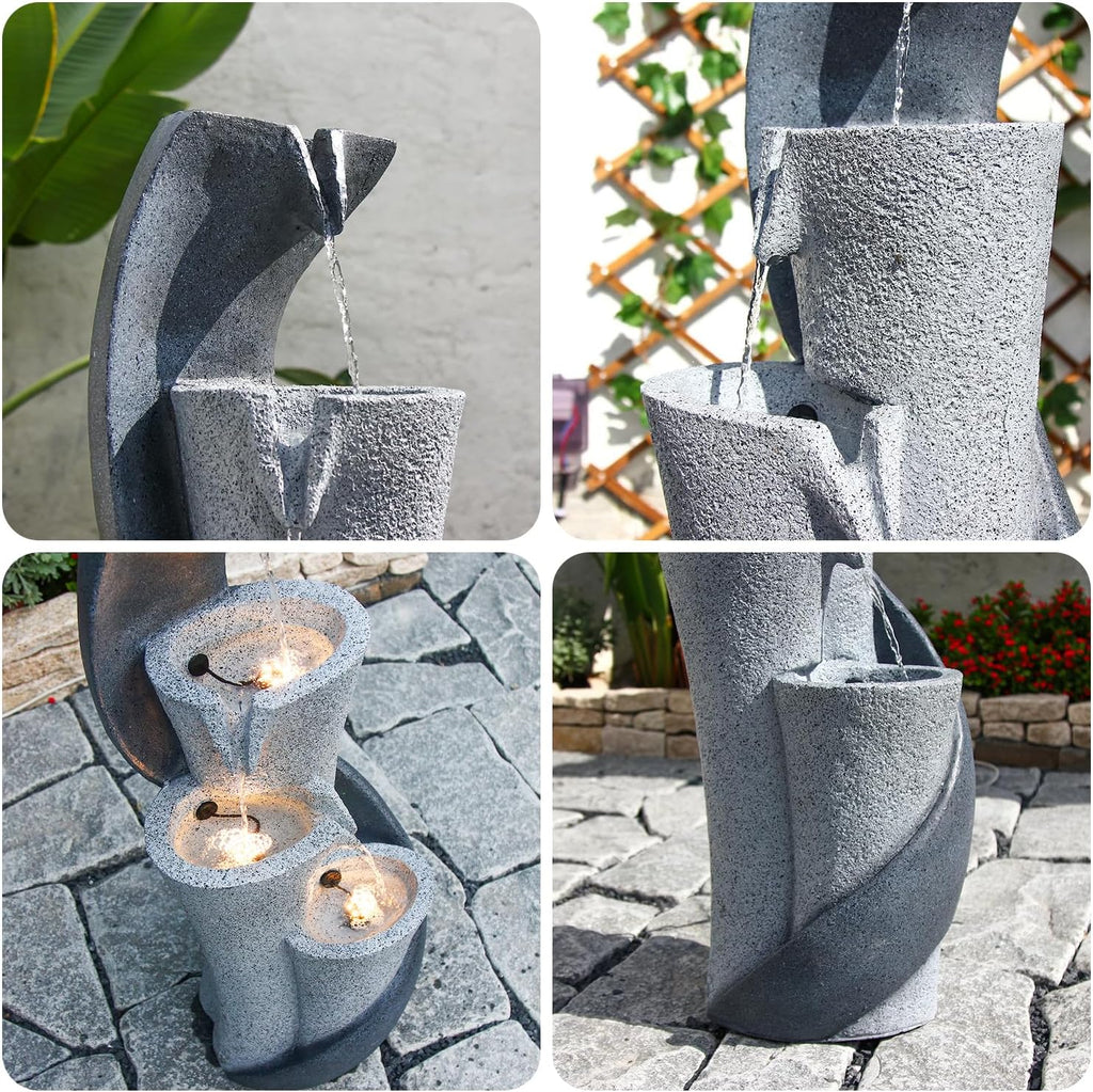 YZM Waterfall Fountain Outdoor Fountains Garden Simple Column S-Shaped Indoor Water Features Outdoor Patio Deck Yard Balconies Home Pool Office Decor 35.43 Inch Resin