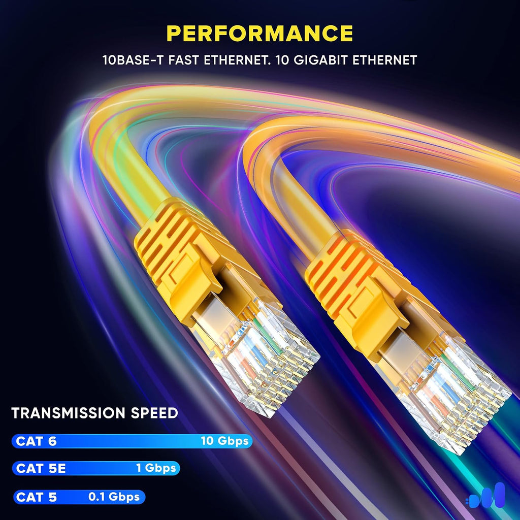 Maximm Cat 6 Ethernet Cable - 12 ft (50-Pack) - High-Speed LAN, Internet, Patch, and Network Cable - UTP, 10Gbps, 550MHz Ethernet Cord - Yellow