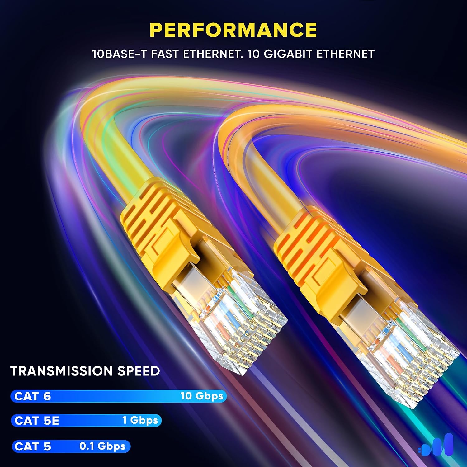 Maximm Cat 6 Ethernet Cable - 12 ft (50-Pack) - High-Speed LAN, Internet, Patch, and Network Cable - UTP, 10Gbps, 550MHz Ethernet Cord - Yellow