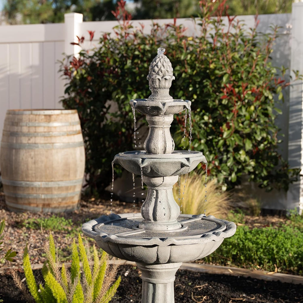 XBrand 51' 3-Tier Outdoor Waterfall Fountain, Weather-Resistant Resin Freestanding Water Feature with Pump, Gray