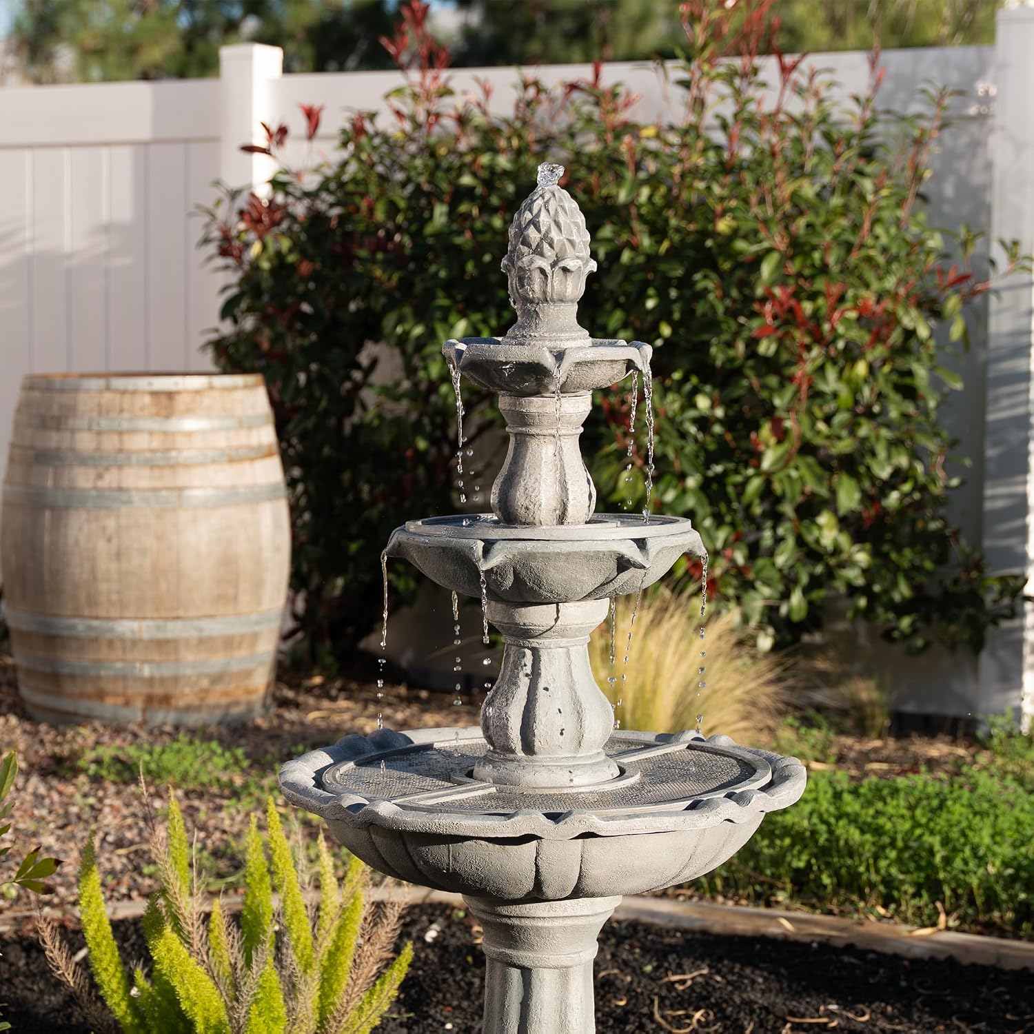 XBrand 51' 3-Tier Outdoor Waterfall Fountain, Weather-Resistant Resin Freestanding Water Feature with Pump, Gray