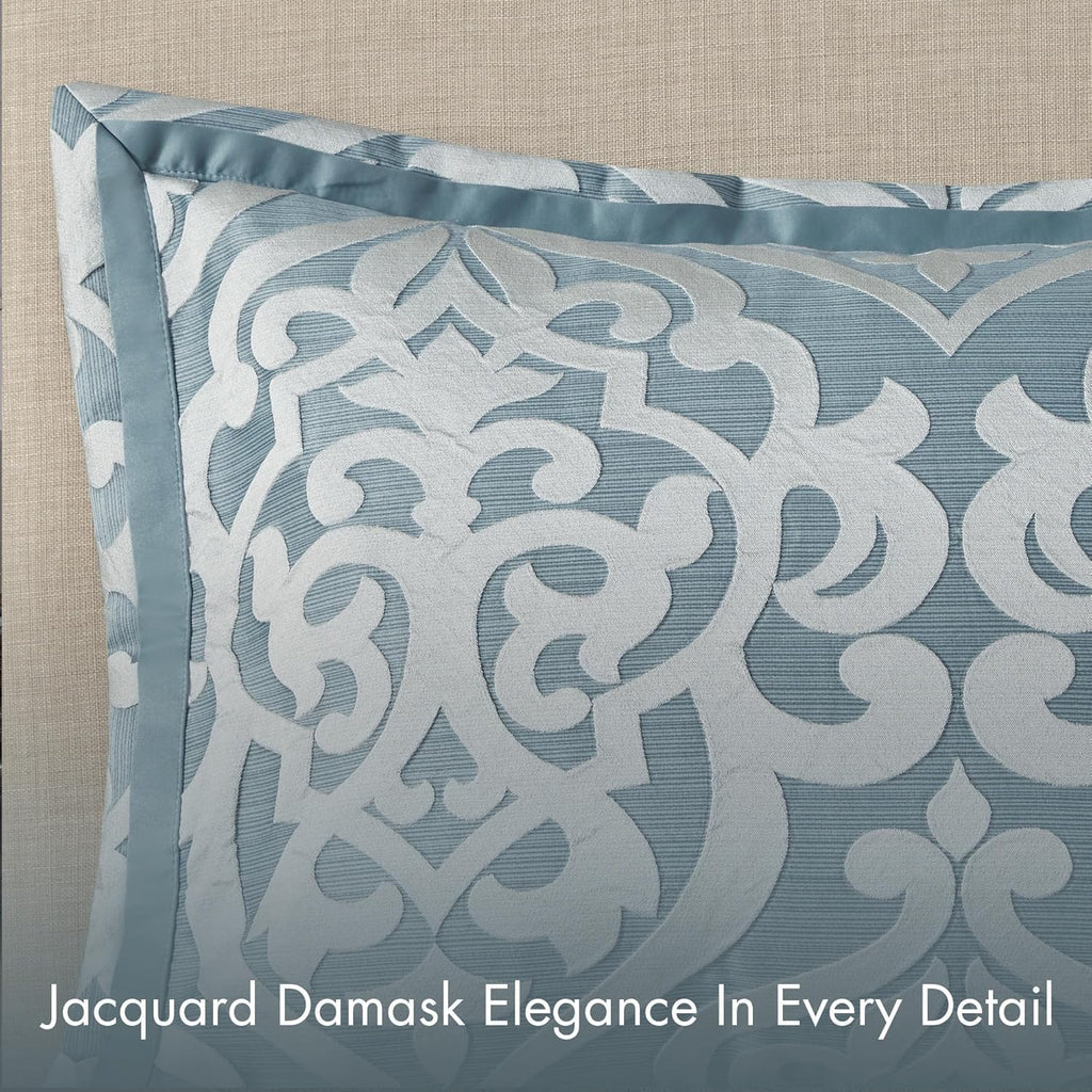 Madison Park Odette Cozy Comforter Set Jacquard Damask Medallion Design - Modern All Season, Down Alternative Bedding, Shams, Decorative Pillows, Cal King(104 in x 92 in), Aqua