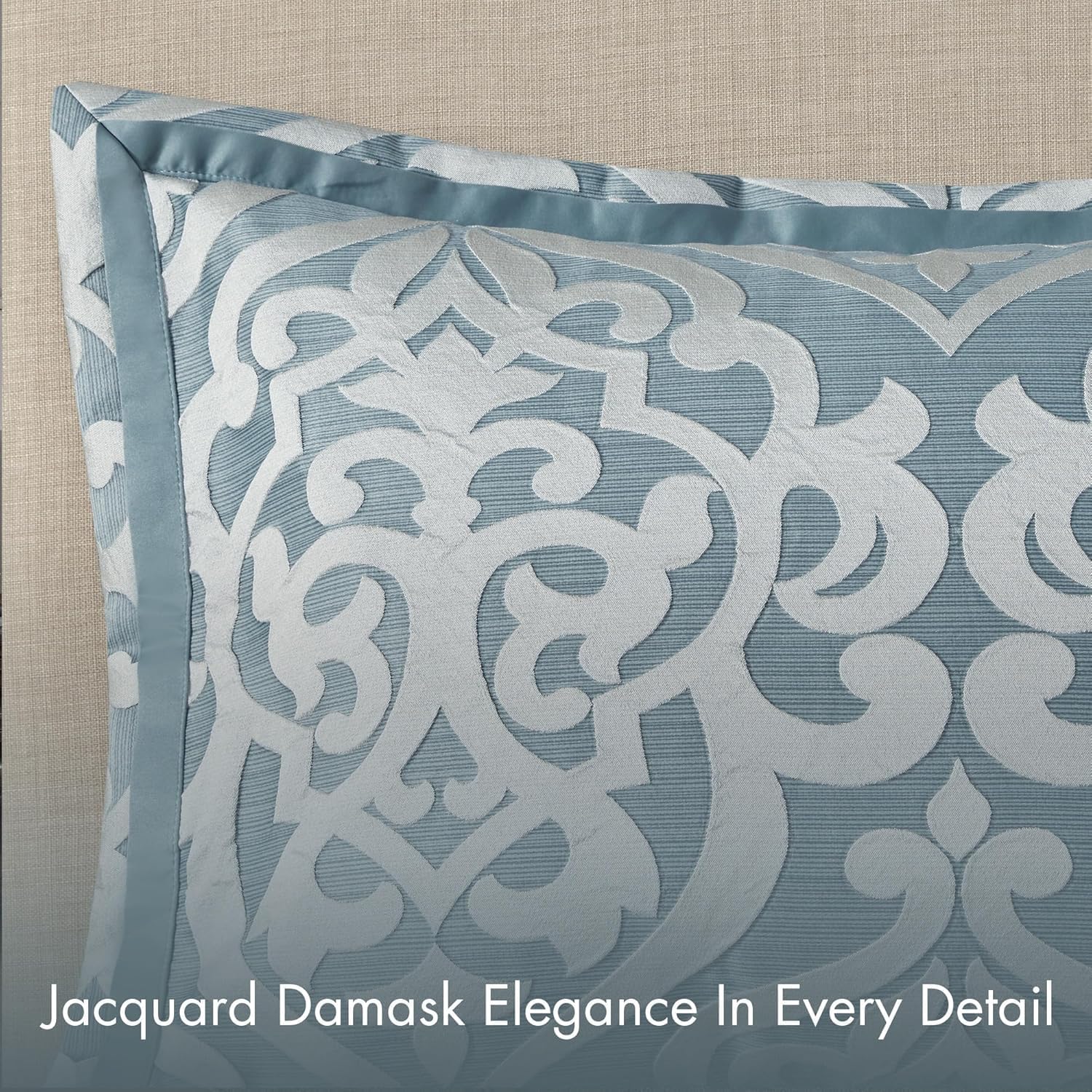 Madison Park Odette Cozy Comforter Set Jacquard Damask Medallion Design - Modern All Season, Down Alternative Bedding, Shams, Decorative Pillows, Cal King(104 in x 92 in), Aqua