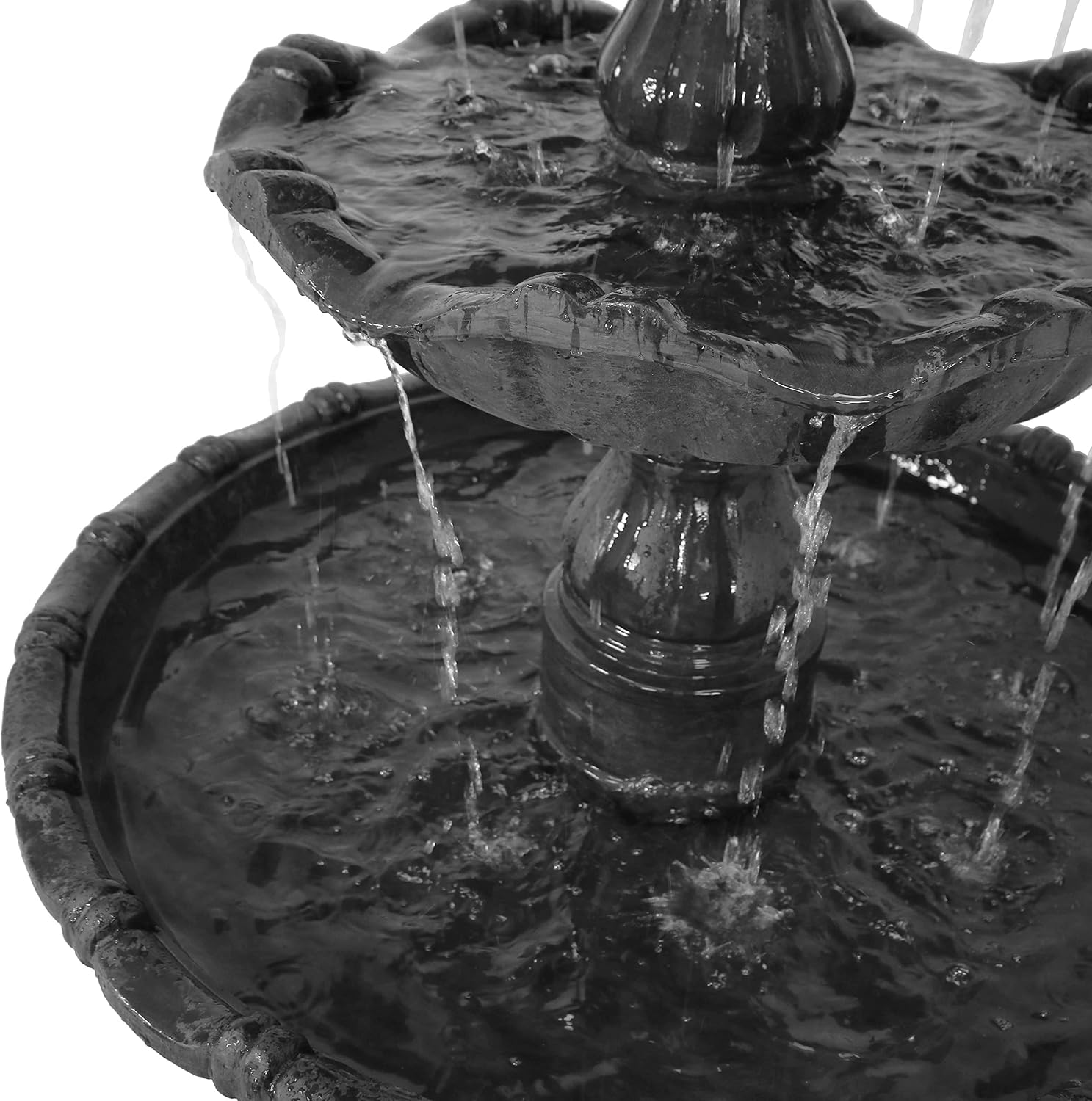 Sunnydaze Grand Courtyard 4-Tier Large Outdoor Water Fountain - 80' Tall Outdoor Fountain - Tiered Electric Garden Water Feature for Patio, Backyard, or Yard - Faux Stone Resin - Black