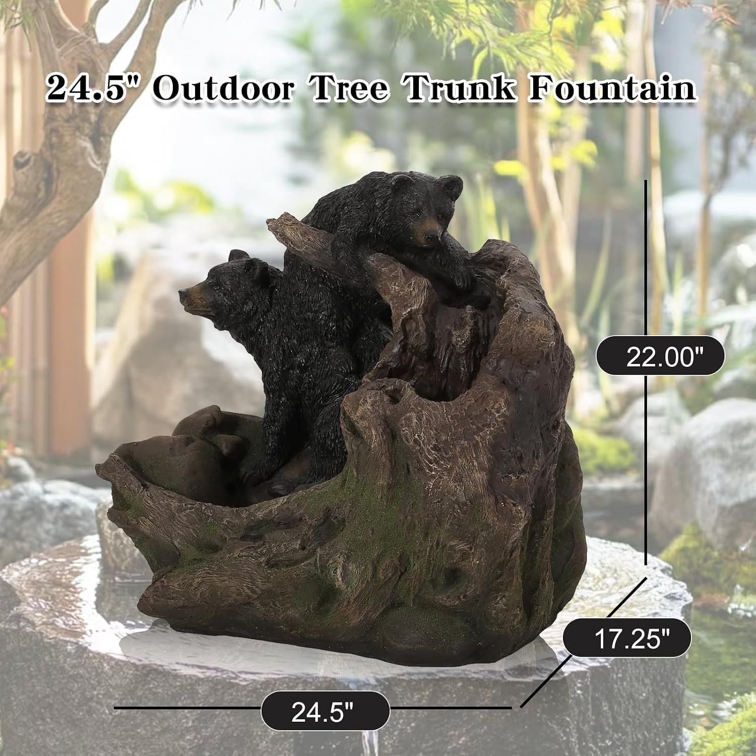 Outdoor Fountain with LED Lights – Bear Water Feature for Garden, Patio, Yard, or Porch – Durable Polyresin Animal Waterfall Decor – Rustic Brown & Black Finish