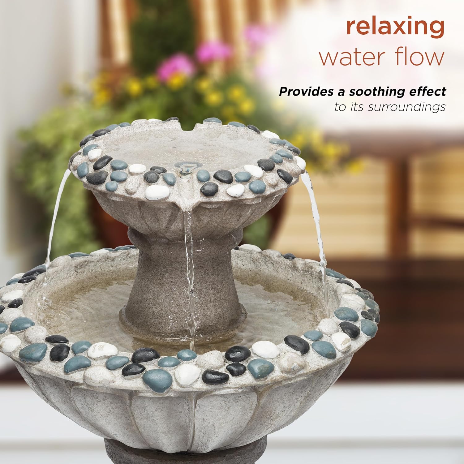 Alpine Corporation ZEN640S 24' 2 Tier Classic Pedestal Water Fountain, Indoor/Outdoor Floor Water Feature for Garden, Patio, and Home Décor, Gray